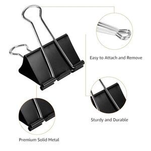 Black Binder Clips 145 Sheets Capacity Premium Solid Metal Easy To Attach & Remo